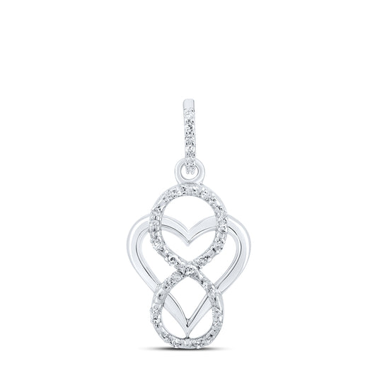 Sterling Silver Womens Round Diamond Heart Pendant 1/12ctw, Length: 0.72 Inch Width: 0.38 Inch