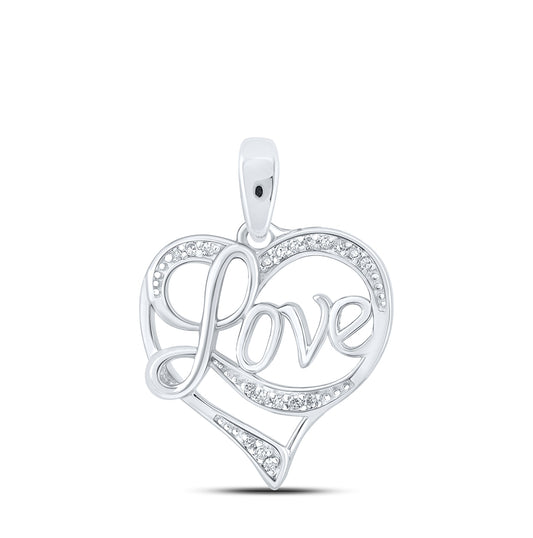 Sterling Silver Womens Round Diamond Love Heart Pendant 1/20ctw, Length: 0.69 Inch Width: 0.55 Inch