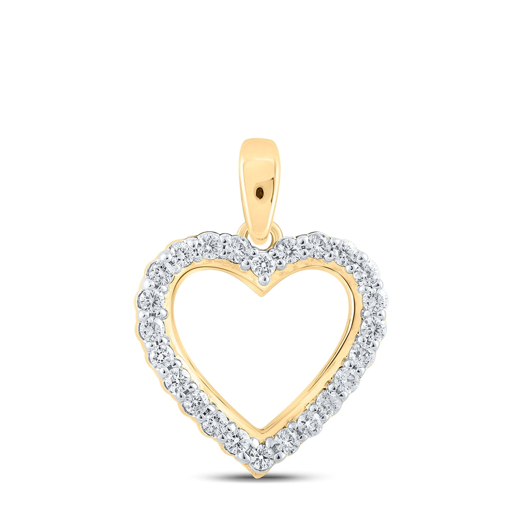 10K Yellow Or White Or Rose Gold Womens Round Diamond Heart Pendant
