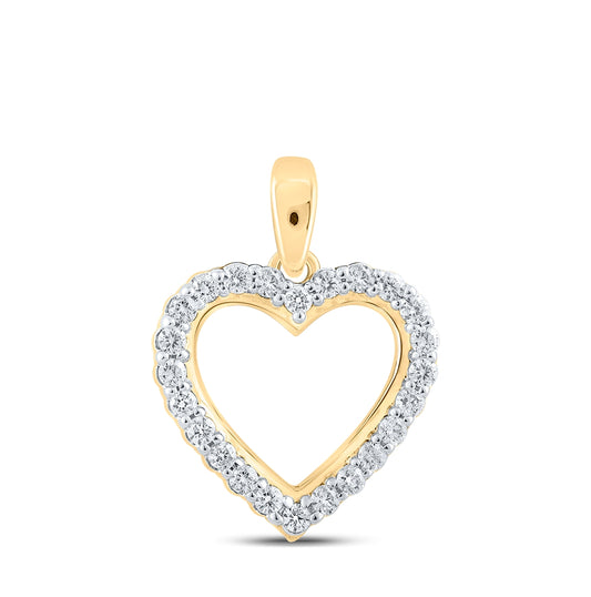 10K Yellow Or White Or Rose Gold Womens Round Diamond Heart Pendant