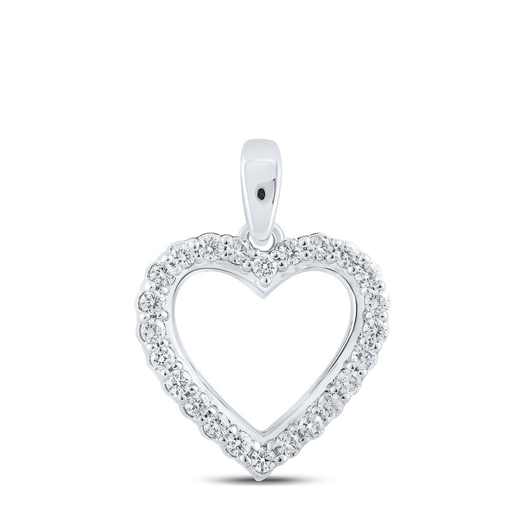 10K Yellow Or White Or Rose Gold Womens Round Diamond Heart Pendant