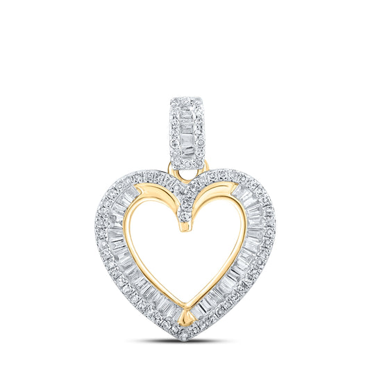 10K White Or Yellow Gold Womens Round Diamond Heart Pendant