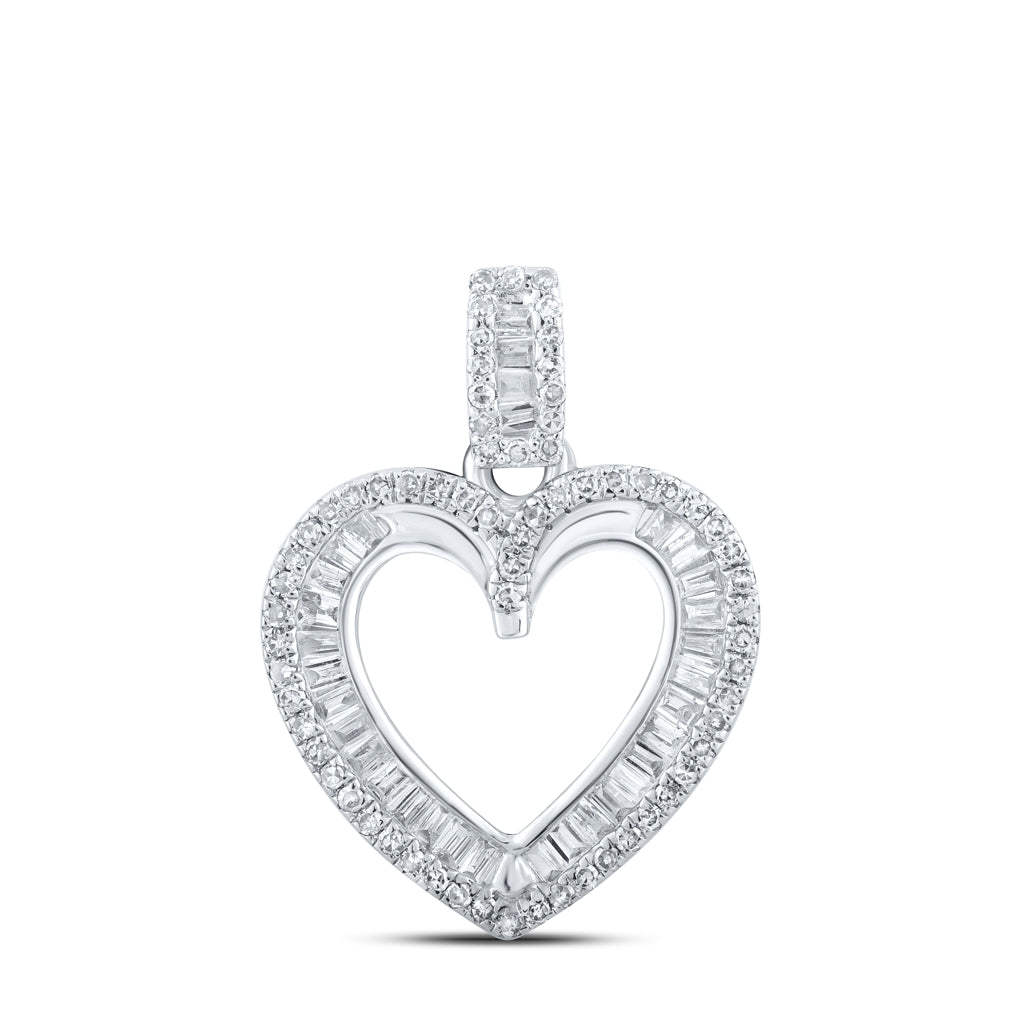 10K White Or Yellow Gold Womens Round Diamond Heart Pendant