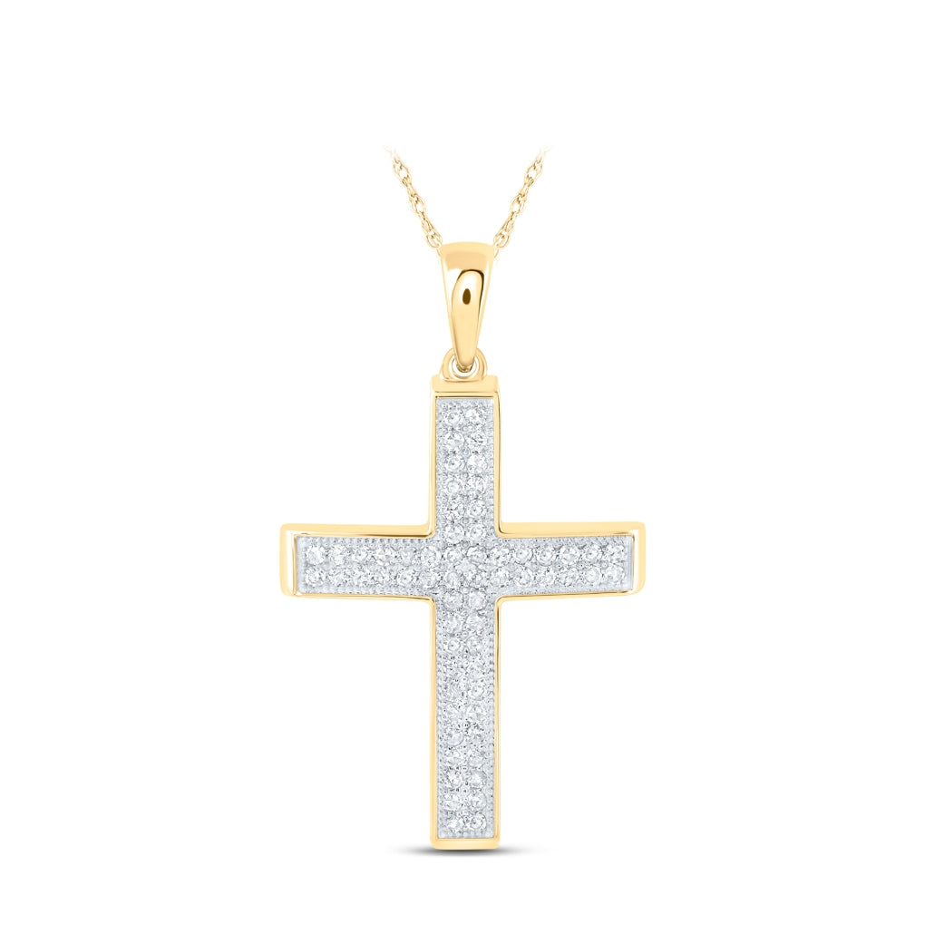 10K Yellow Gold Womens Round Diamond Cross Pendant 3/8 Cttw