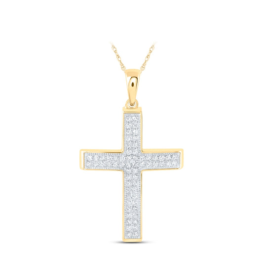 10K Yellow Gold Womens Round Diamond Cross Pendant 3/8 Cttw