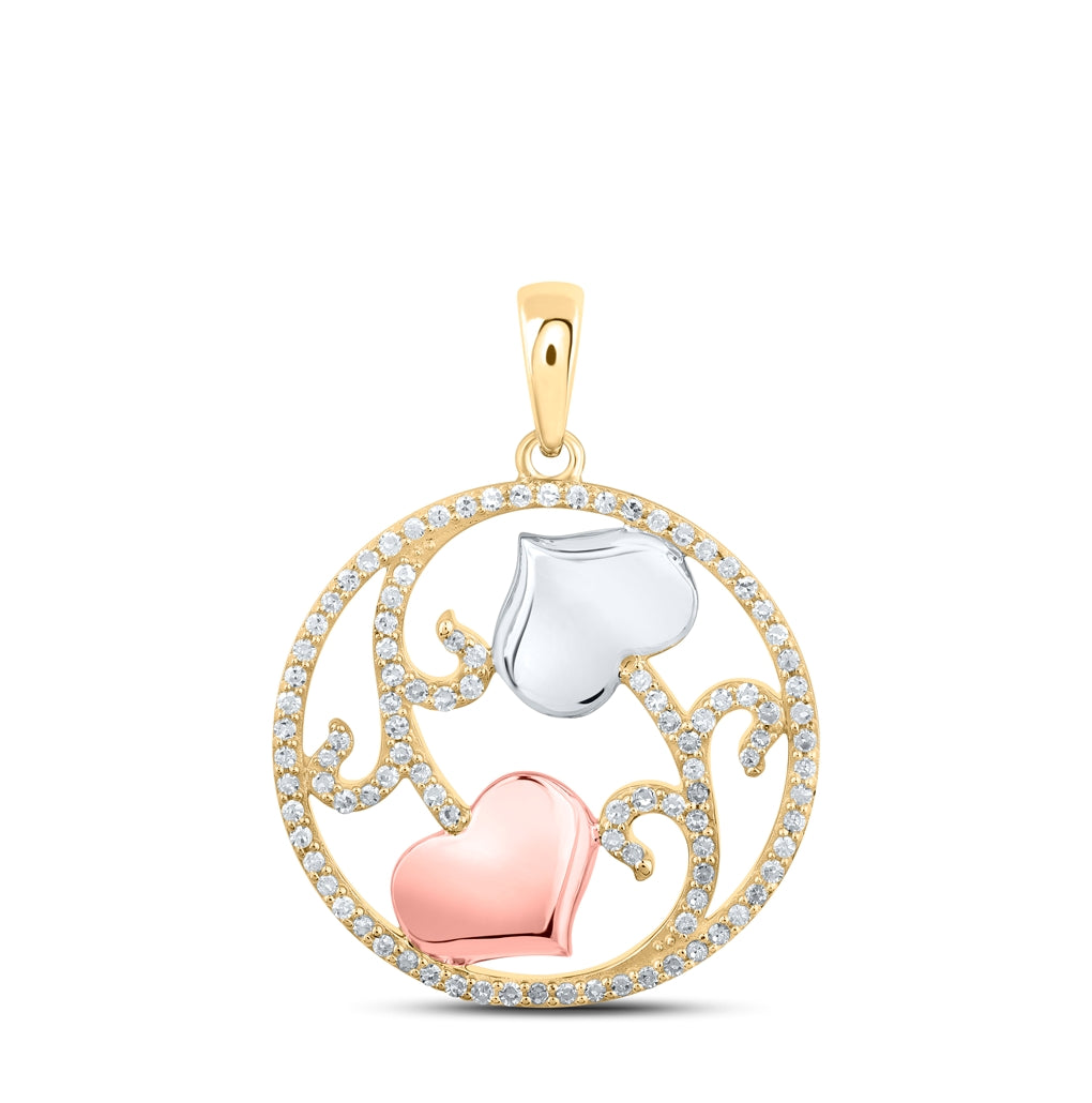 10K White Or Yellow Gold Womens Round Diamond Circle Flower Heart Pendant