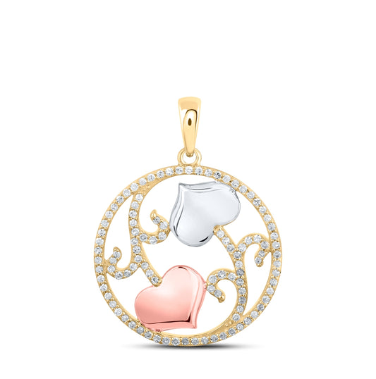 10K White Or Yellow Gold Womens Round Diamond Circle Flower Heart Pendant