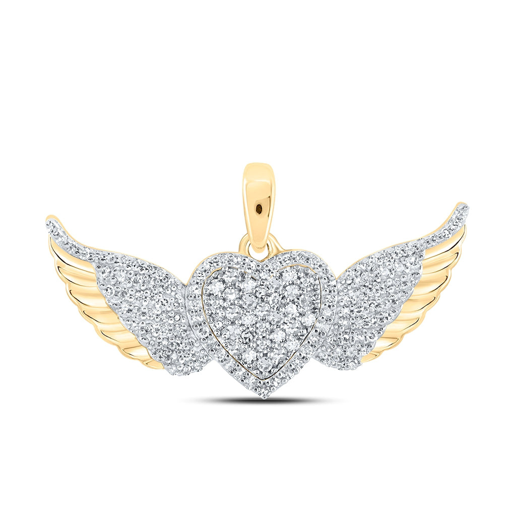 10K White Or Yellow Gold Womens Round Diamond Diamond Wing Heart Pendant