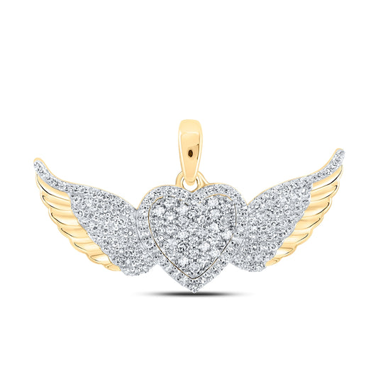10K White Or Yellow Gold Womens Round Diamond Diamond Wing Heart Pendant