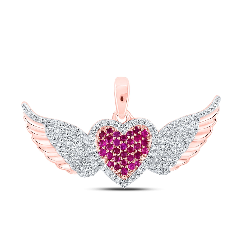 10kt Rose Gold 1/4ctw Diamond Nk 1/6ct Ruby Heart Pendant