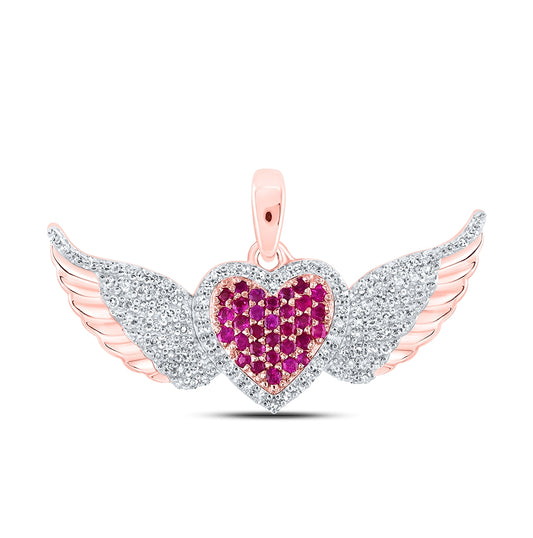 10kt Rose Gold 1/4ctw Diamond Nk 1/6ct Ruby Heart Pendant