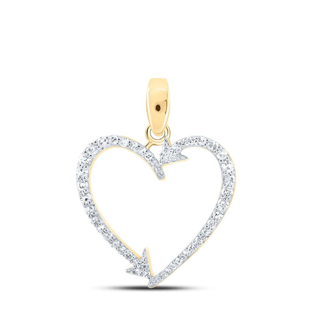 10K White Or Yellow Gold Womens Round Diamond Arrow Heart Pendant