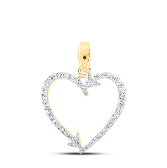 10K White Or Yellow Gold Womens Round Diamond Arrow Heart Pendant