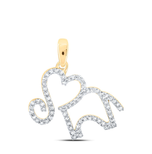 10K White Or Yellow Gold Womens Round Diamond Elephant Heart Pendant