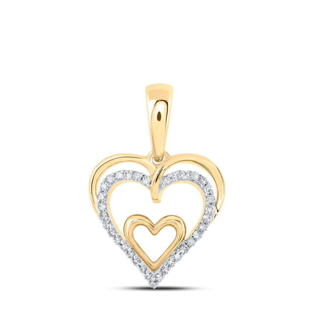 10K Yellow Or White Or Rose Gold Womens Round Diamond Heart Pendant