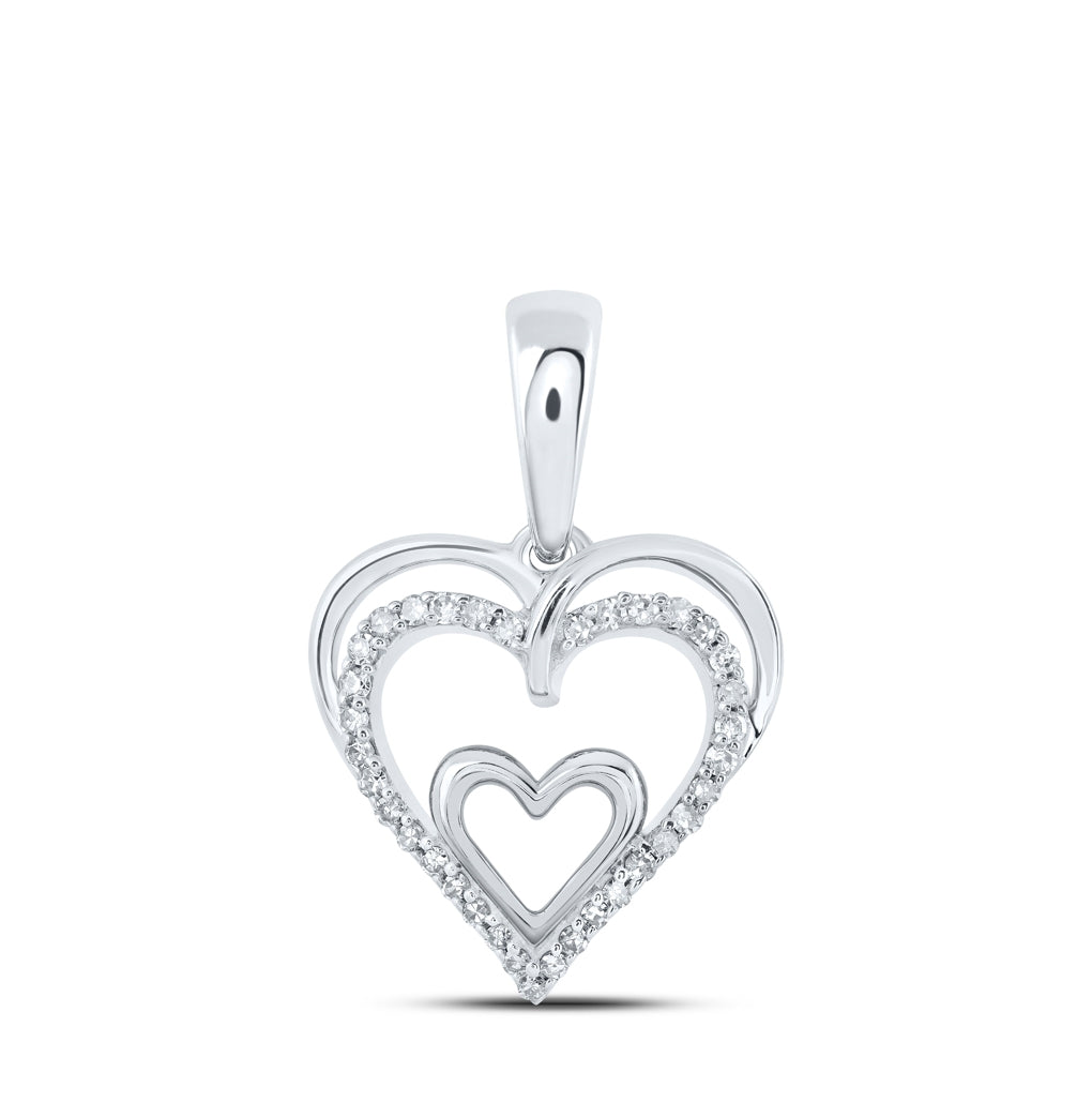 10K Yellow Or White Or Rose Gold Womens Round Diamond Heart Pendant