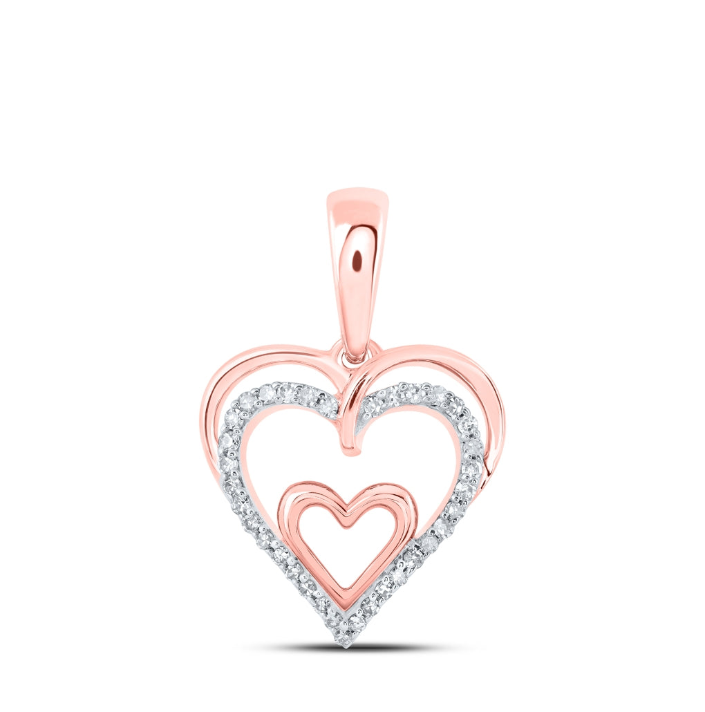 10K Yellow Or White Or Rose Gold Womens Round Diamond Heart Pendant