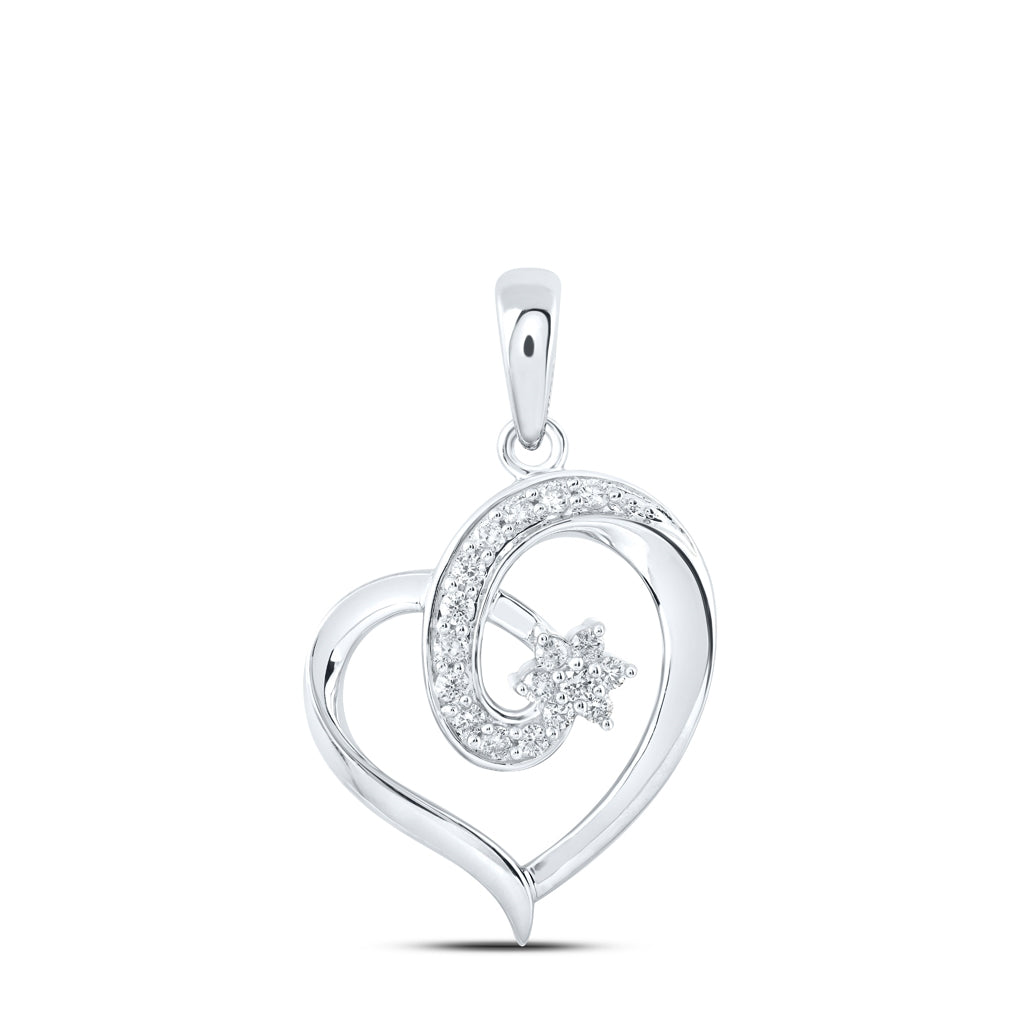 10K Yellow Or White Or Rose Gold Womens Round Diamond Heart Pendant