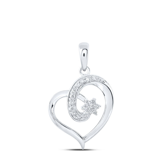 10K Yellow Or White Or Rose Gold Womens Round Diamond Heart Pendant