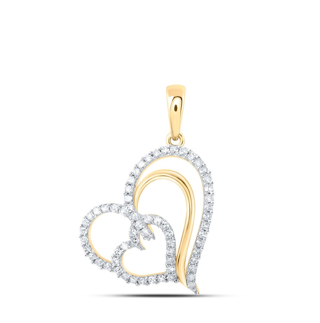 10K Yellow Or White Or Rose Gold Womens Round Diamond Heart Pendant
