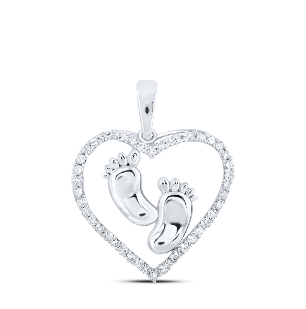 10K Yellow Or White Or Rose Gold Womens Round Diamond Footsteps Heart Pendant