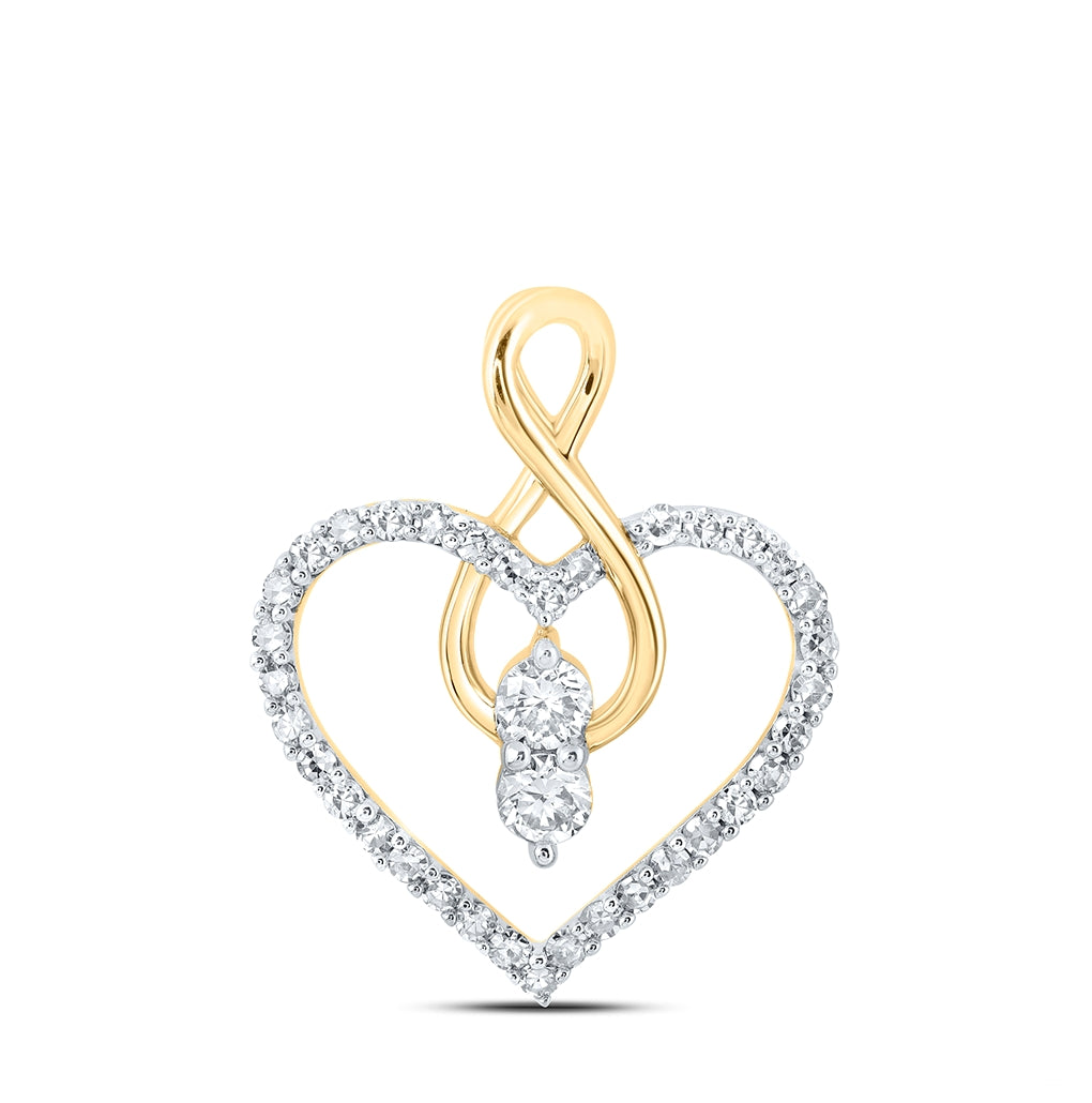 10K Yellow Or White Or Rose Gold Womens Round Diamond Heart Pendant
