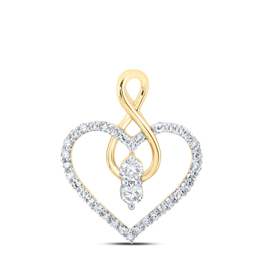 10K Yellow Or White Or Rose Gold Womens Round Diamond Heart Pendant