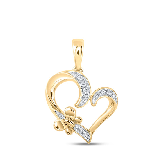 10K Yellow Or White Or Rose Gold Womens Round Diamond Butterfly Heart Pendant