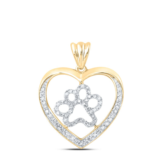 10K Yellow Or White Or Rose Gold Womens Round Diamond Paw Heart Pendant