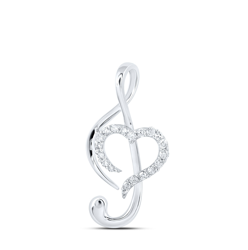 10K White Or Yellow Gold Womens Round Diamond Treble Heart Pendant