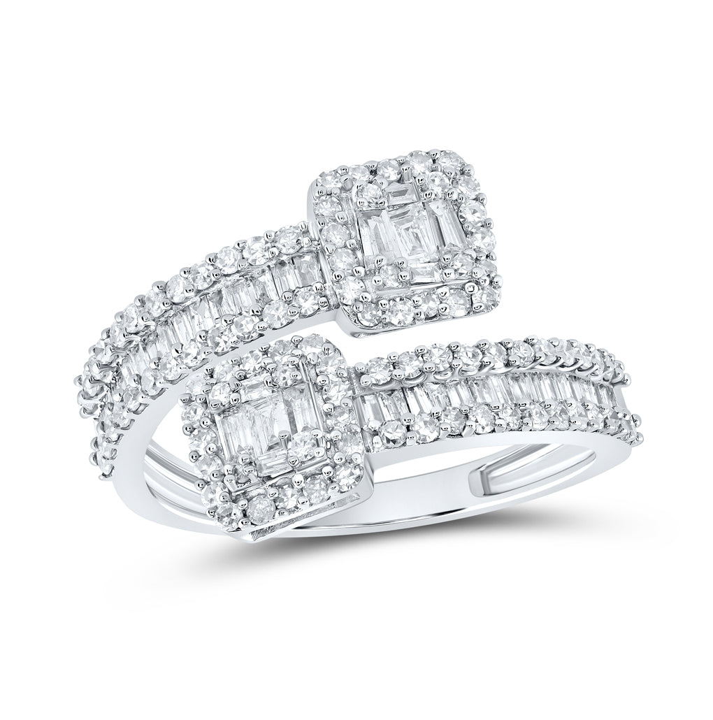 10K White Gold Womens Baguette Diamond Square Bypass Cuff Band Ring 1 Cttw, Womens Size: 5-10