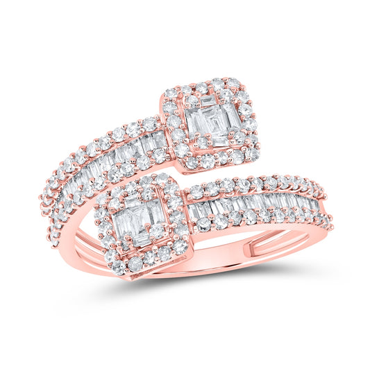 10K Rose Gold Womens Baguette Diamond Bypass Cuff Band Ring 1 Cttw, Womens Size: 5-10