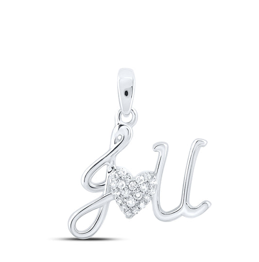 Sterling Silver Womens Round Diamond I Love You Heart Pendant 1/12ctw, Length: 0.62 Inch Width: 0.61 Inch