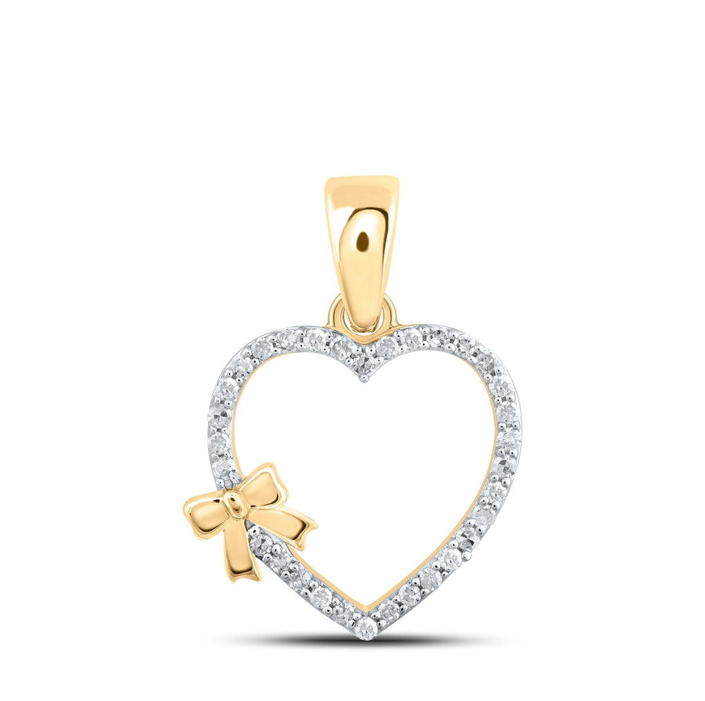 10K Yellow Gold Womens Round Diamond Heart Pendant 1/8 Cttw, Length: 0.6 In, Width: 0.56 In