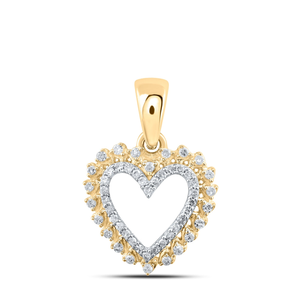 10K Yellow Or White Or Rose Gold Womens Round Diamond Heart Pendant