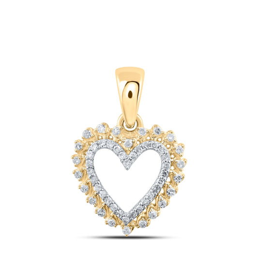 10K Yellow Or White Or Rose Gold Womens Round Diamond Heart Pendant