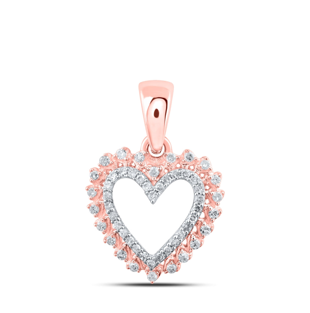 10K Yellow Or White Or Rose Gold Womens Round Diamond Heart Pendant