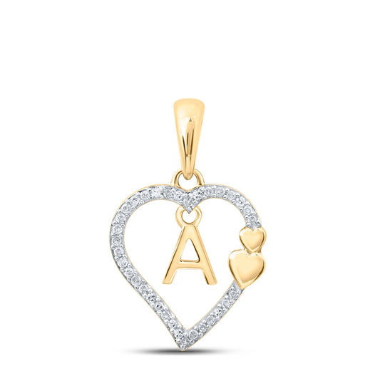 10K Yellow Or White Or Rose Gold Womens Round Diamond Heart Letter Pendant 1/10 Cttw