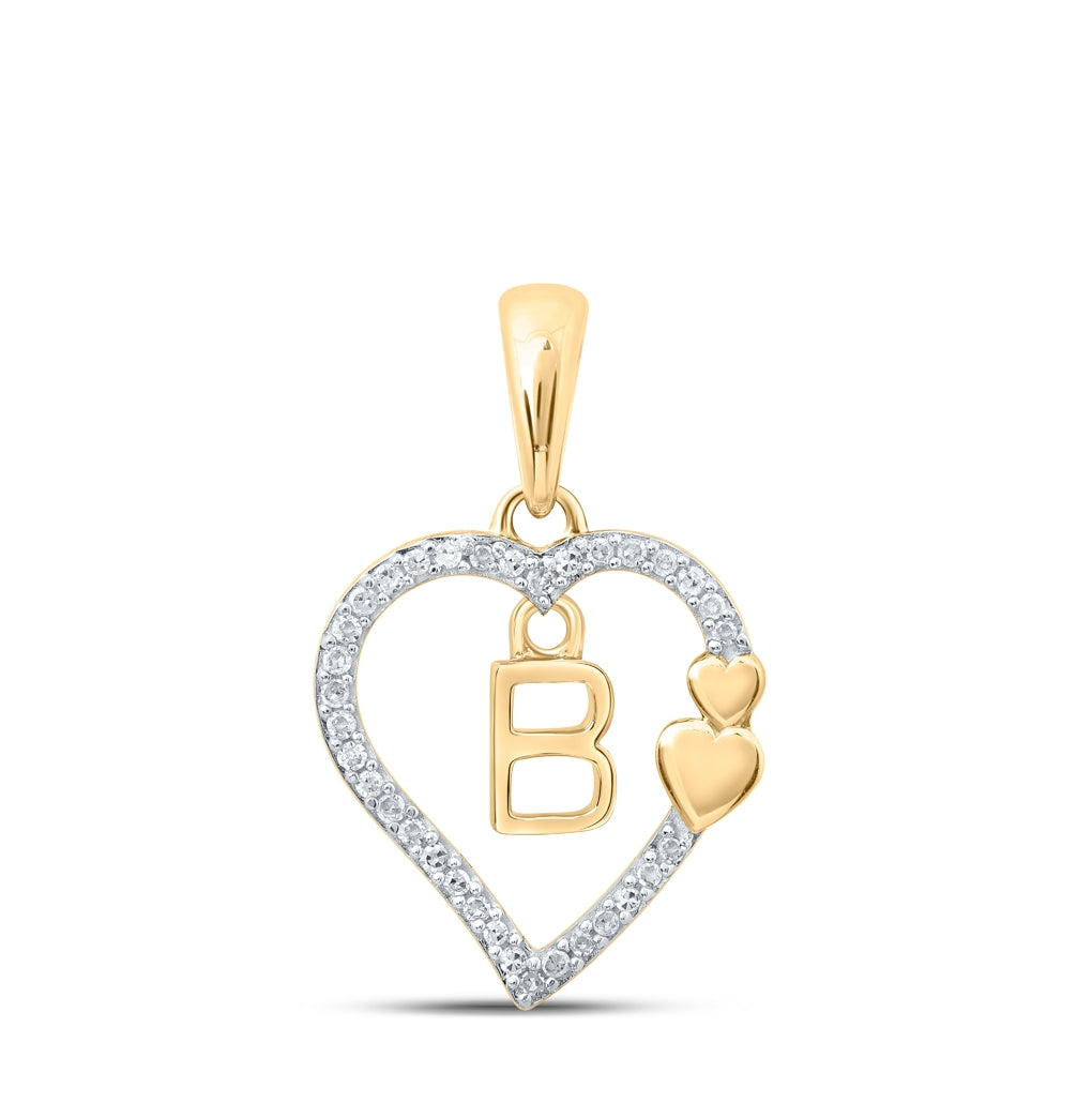 10K Yellow Or White Or Rose Gold Womens Round Diamond Heart Letter Pendant 1/10 Cttw