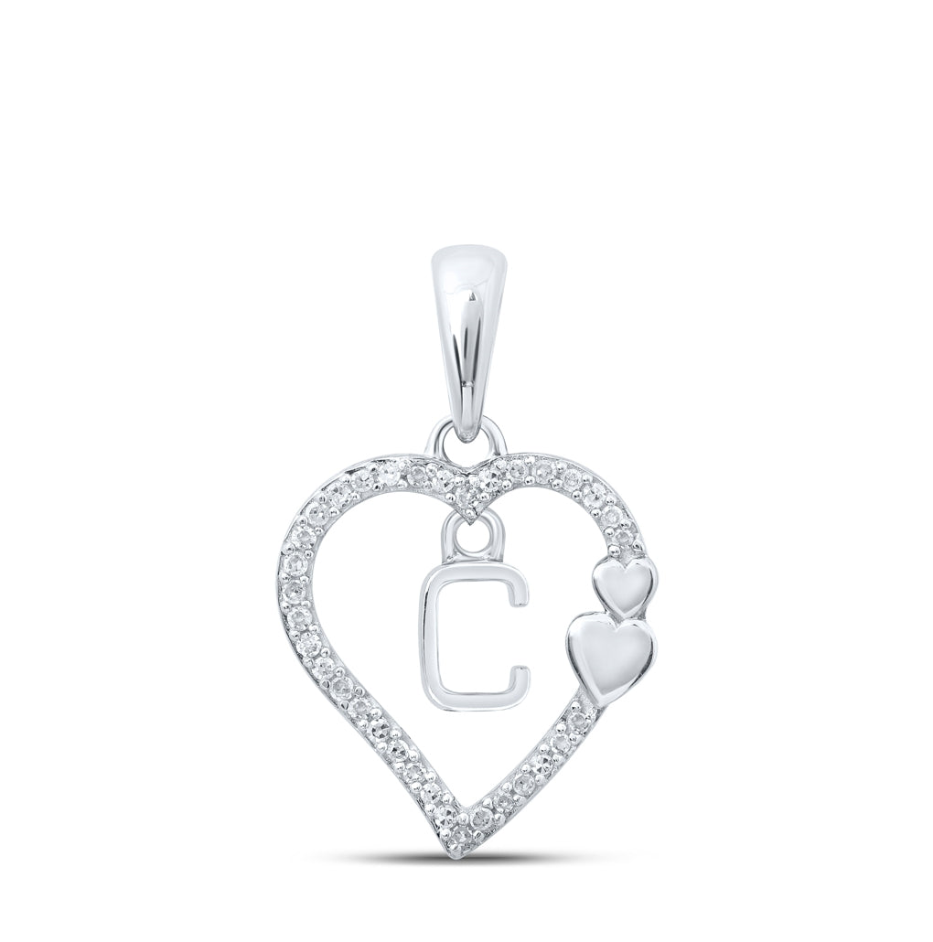 10K Yellow Or White Or Rose Gold Womens Round Diamond Heart Letter Pendant 1/10 Cttw