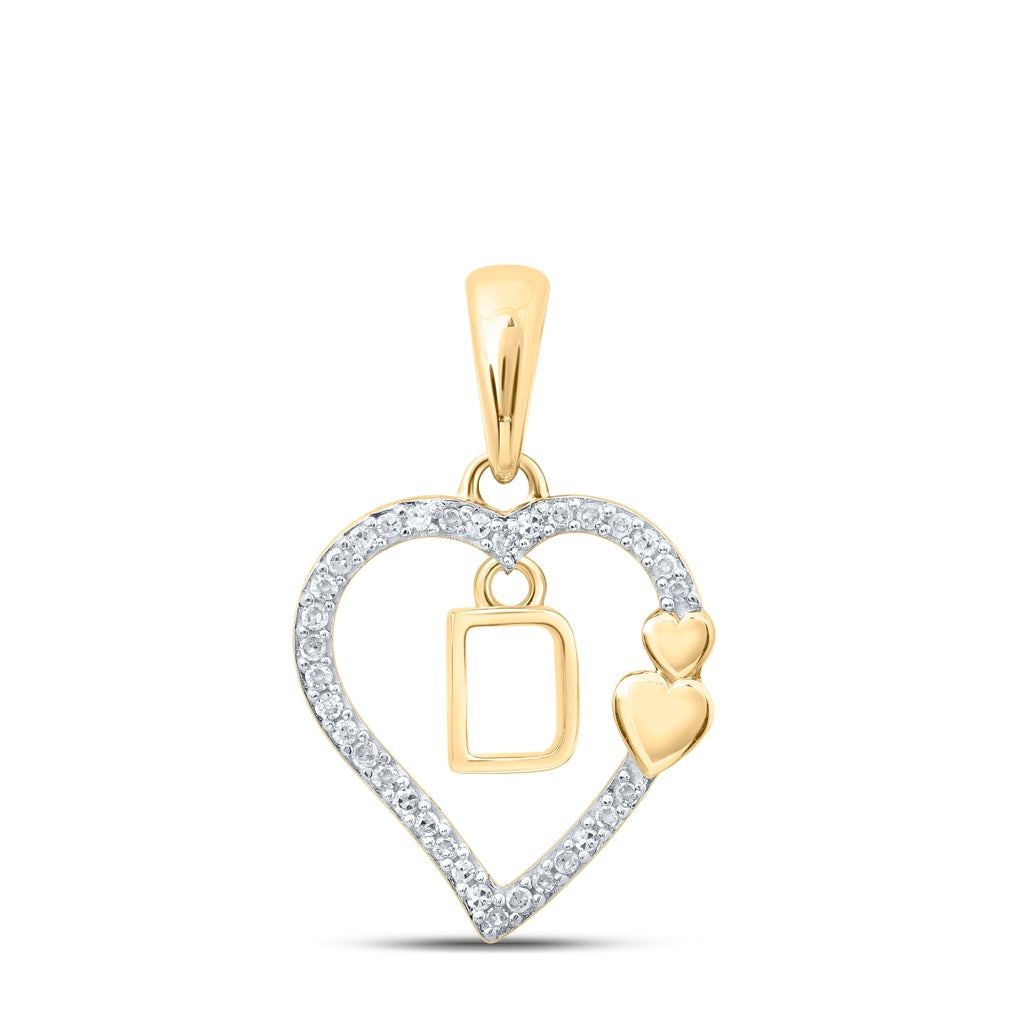 10K Yellow Or White Or Rose Gold Womens Round Diamond Heart Letter Pendant 1/10 Cttw