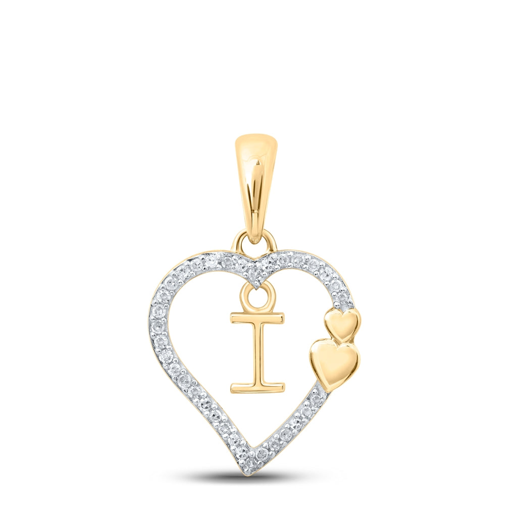 10K Yellow Or White Or Rose Gold Womens Round Diamond Heart Letter Pendant 1/10 Cttw