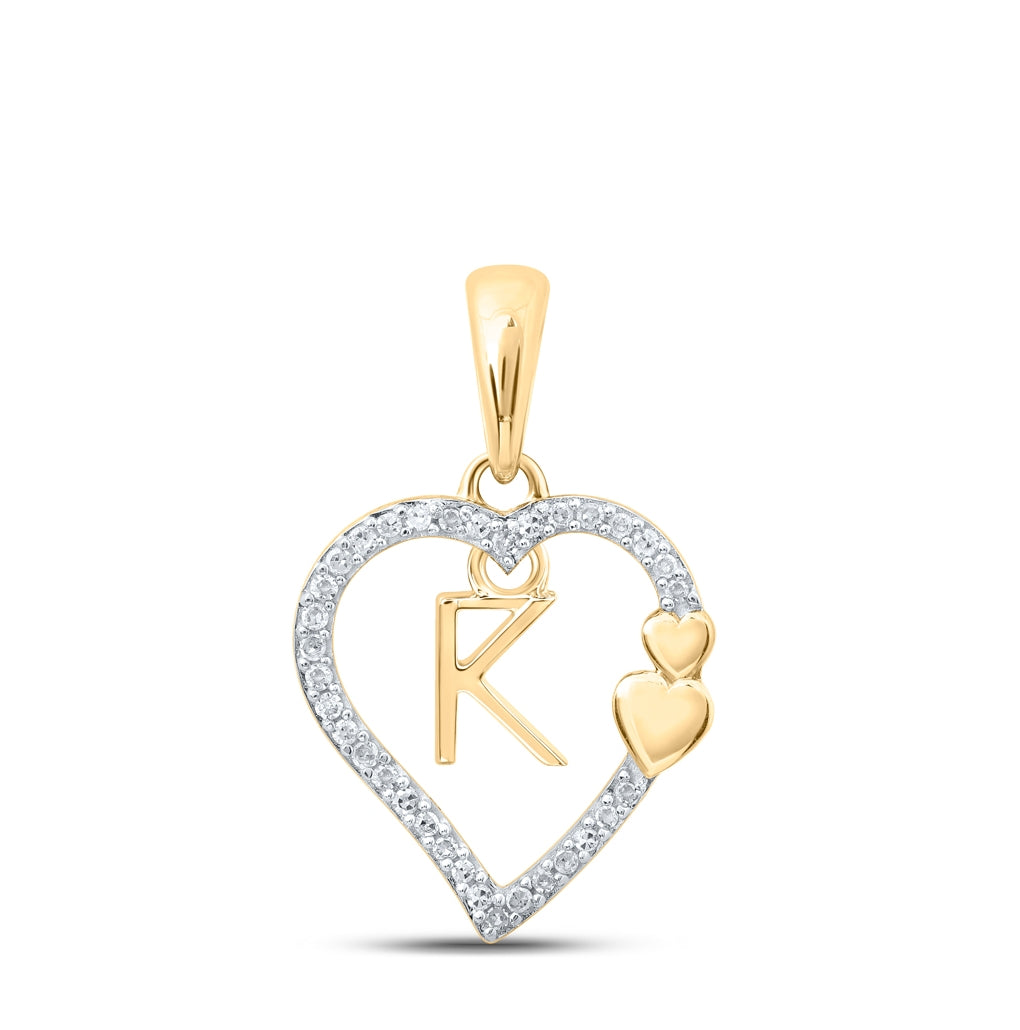 10K Yellow Or White Or Rose Gold Womens Round Diamond Heart Letter Pendant 1/10 Cttw
