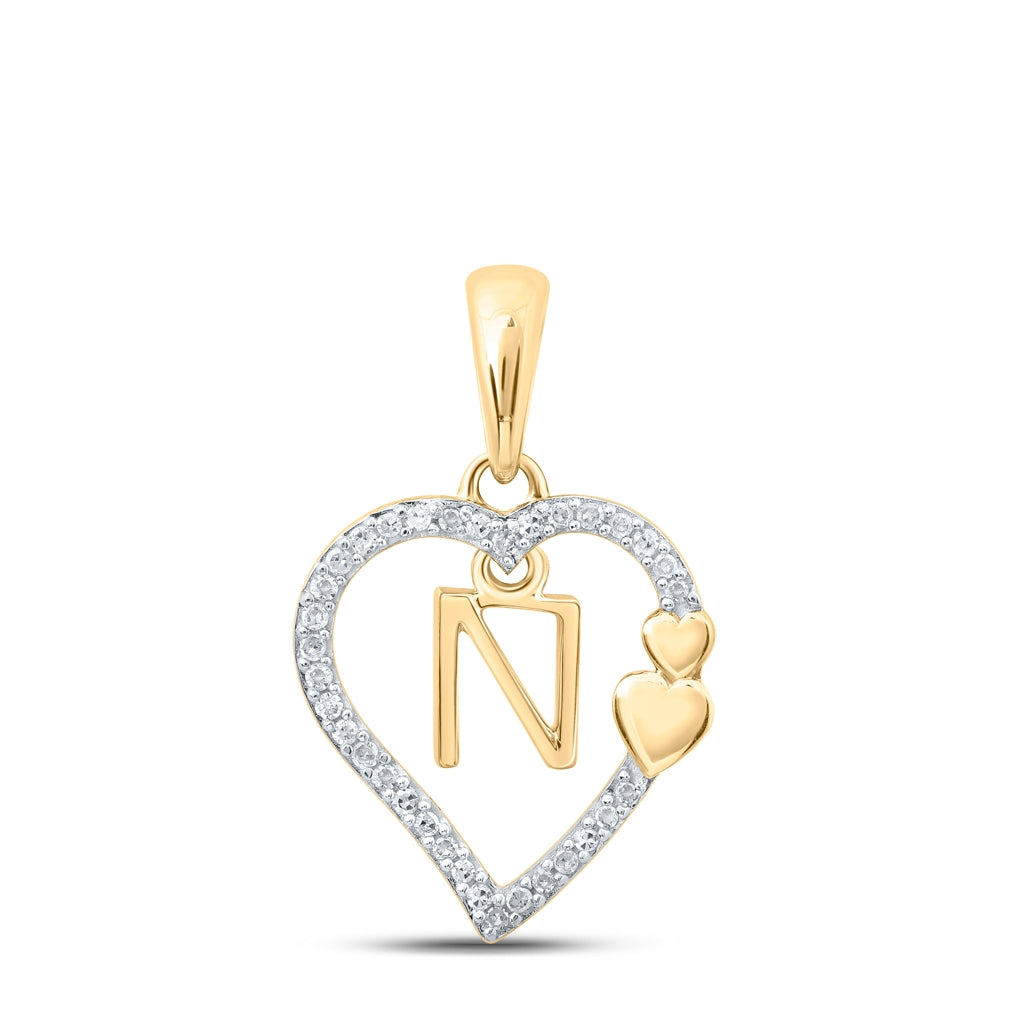10K Yellow Or White Or Rose Gold Womens Round Diamond Heart Letter Pendant 1/10 Cttw