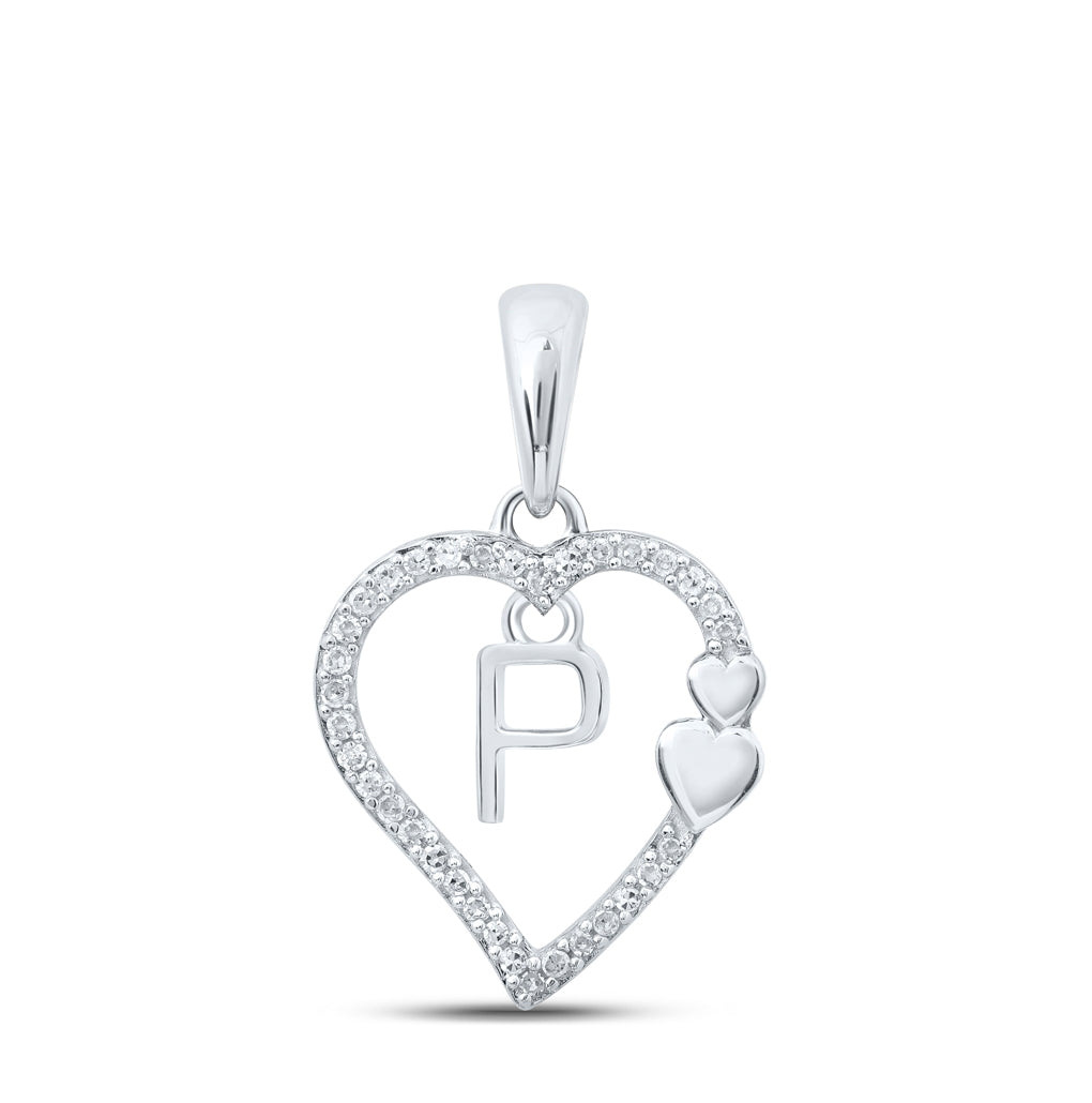 10K Yellow Or White Or Rose Gold Womens Round Diamond Heart Letter Pendant 1/10 Cttw