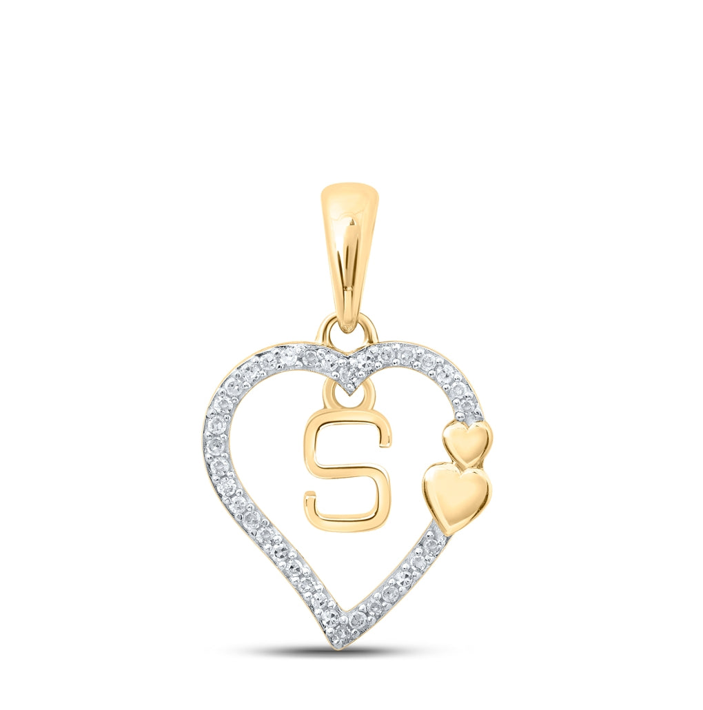 10K Yellow Or White Or Rose Gold Womens Round Diamond Heart Letter Pendant 1/10 Cttw