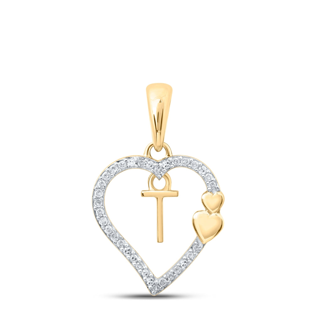 10K Yellow Or White Or Rose Gold Womens Round Diamond Heart Letter Pendant 1/10 Cttw