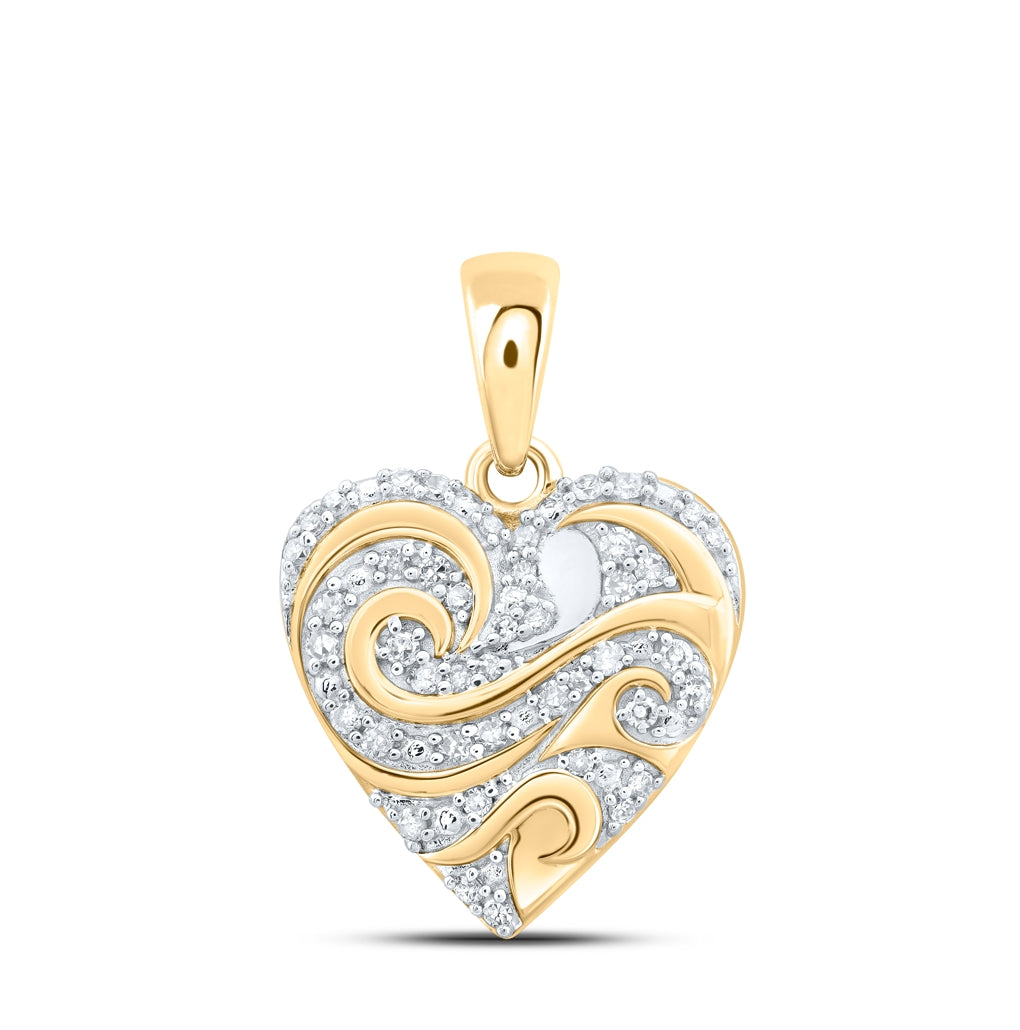 10K Yellow Or White Or Rose Gold Womens Round Diamond Heart Pendant