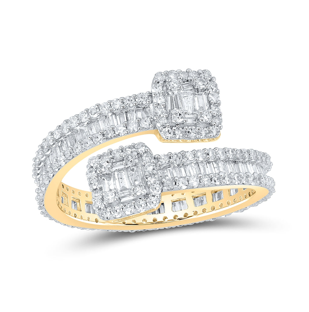 10K Yellow Or White Or Rose Gold Mens Baguette Diamond Cuff Eternity Band Ring, Mens Size: 7-13