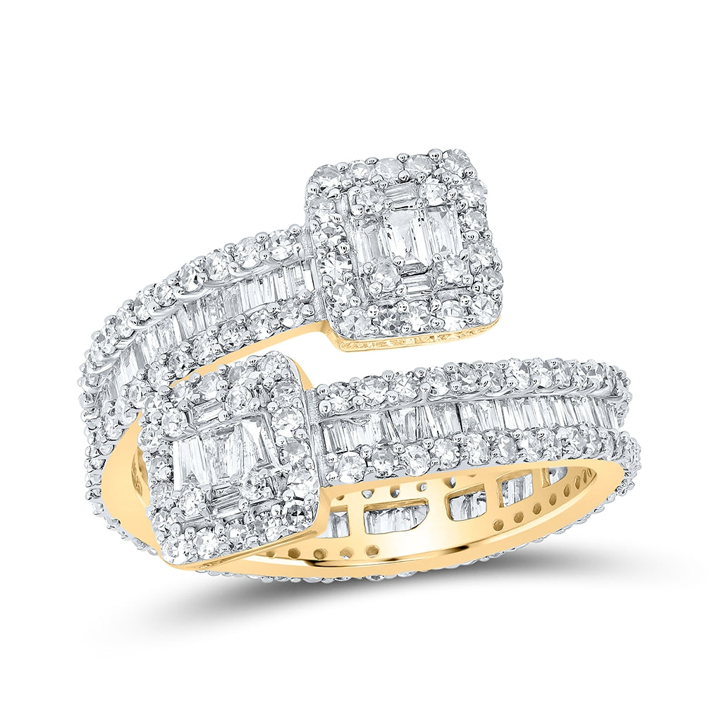 10K Yellow Or White Or Rose Gold Womens Baguette Diamond Cuff Eternity Band Ring, Womens Size: 5-10